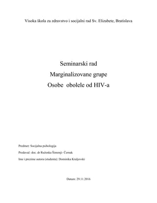Marginalizovane grupe- Osobe obolele od HIV-a