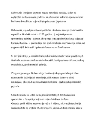 Turistička ponuda Dubrovnika: kulturno-istorijski aspekt