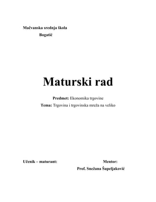 Trgovina i trgovinska mreža na veliko