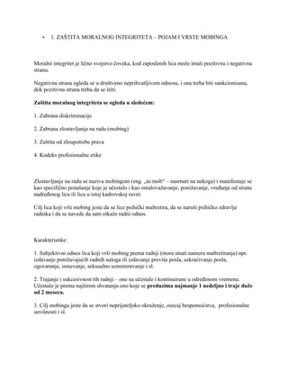 Zaštita moralnog integriteta i pravna regulisanost mobinga