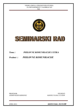 Poslovne komunikacije i etika