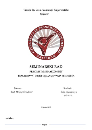 Pravni oblici organizovanja preduzeća