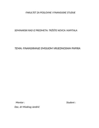 Finansiranje emisijom vrednosnih papira