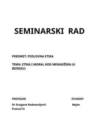 Etika i moral kod menadžera u biznsu