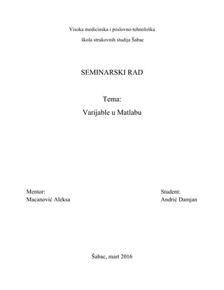 Varijable u Matlab-u