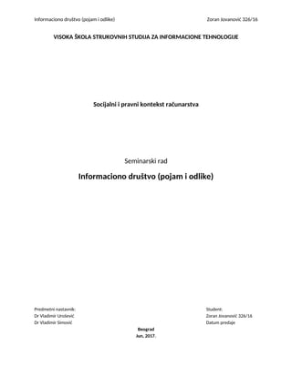 Informaciono društvo-pojam i odlike