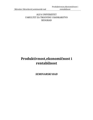 Produktivnost,ekonomičnost i rentabilnost