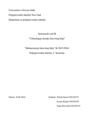 Tehnologija dorade lekovitog bilja