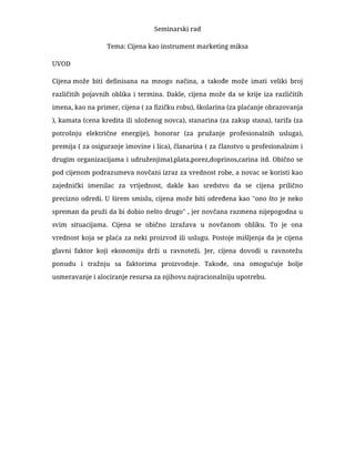 Cijena kao instrument marketing miksa