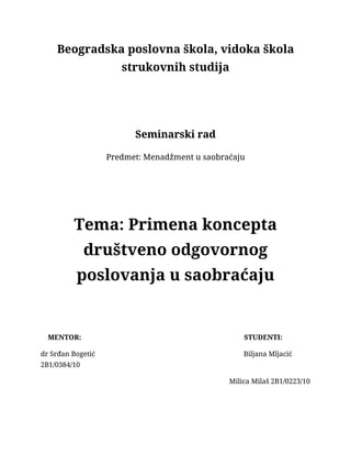 Primena koncepta društveno odgovornog poslovanja u saobraćaju
