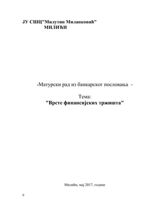 Vrste finansijskih tržišta