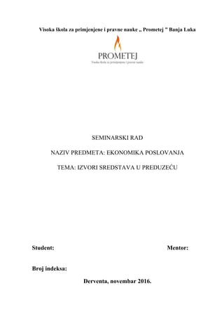 Izvori sredstava u preduzeću