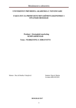 Strategijski marketing u zdravstvu