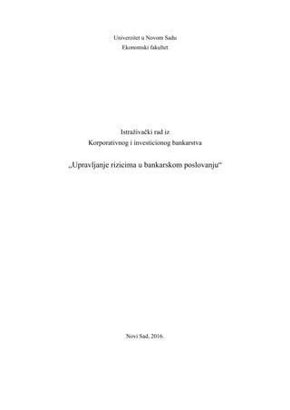 Upravljanje rizicima u bankarskom poslovanju