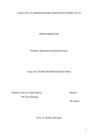 Kulturni resursi grada Bara