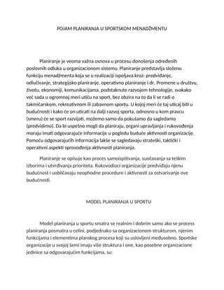 Pojam planiranja u sportskom menadžmentu