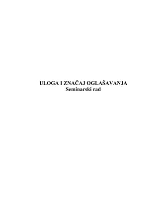 Uloga i značaj oglašavanja