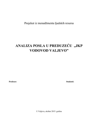 Analiza posla u preduzeću JKP Vodovod Valjevo