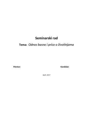 Odnos basne i priče o životinjama