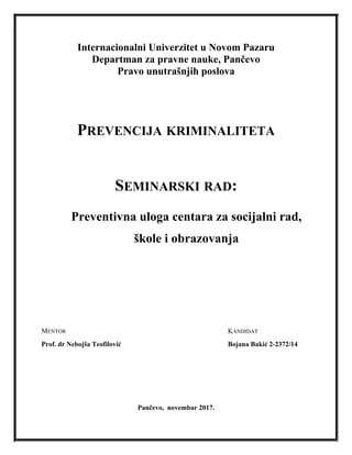 Preventivna uloga centara za socijalni rad, škole i obrazovanja