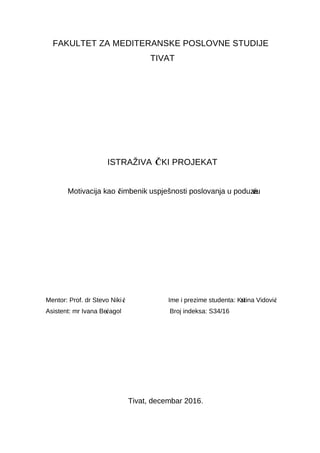 Motivacija kao čimbenik uspješnosti poslovanja u poduzeću