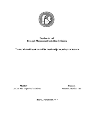 Menadžment turističke destinacije Kotor