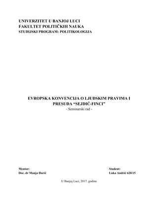 Evropska konvencija o ljudskim pravima i presuda Sejdić – Finci