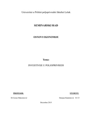 Investicije u poljoprivredi