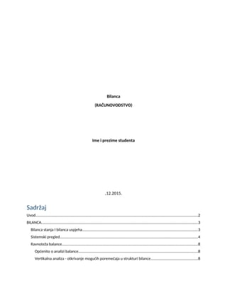 Analiza bilance: struktura, ravnoteža i metode analize