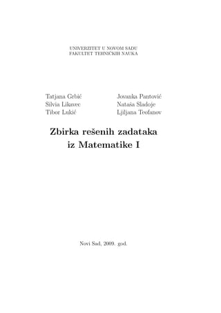Zbirka rešenih zadataka iz matematike I