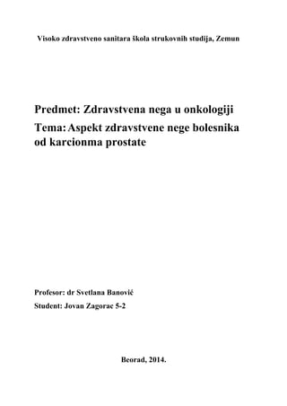 Aspekt zdravstvene nege bolesnika od karcinoma prostate