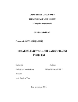 Nezaposlenost mladih kao socijalni problem