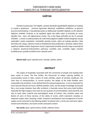 Prostorno funkcionalna organizacija sportskih hotela