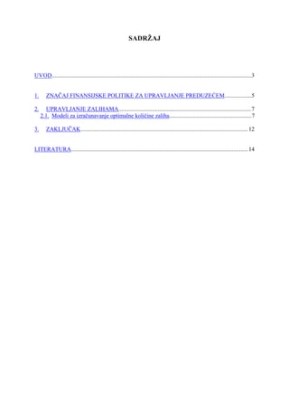 Upravljanje zalihama kao segment finansijske politike