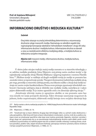 Informaciono društvo i medijska kultura