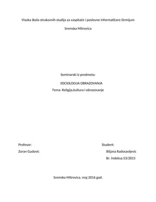 Religija,kultura i obrazovanje