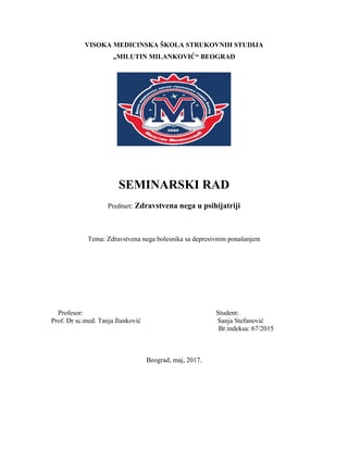 Zdravstvena nega depresivnih pacijenata