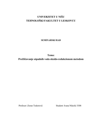 Prečišćavanje otpadnih voda oksido-redukcionom metodom