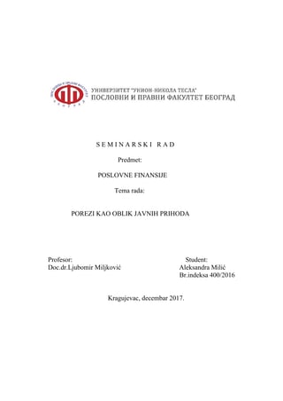 Porezi kao oblik javnih prihoda