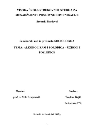 Alkoholizam i porodica-uzroci i posledice