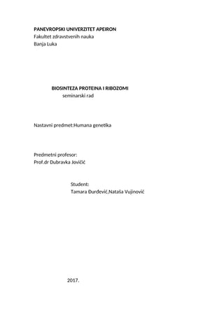 Biosinteza proteina i ribozomi