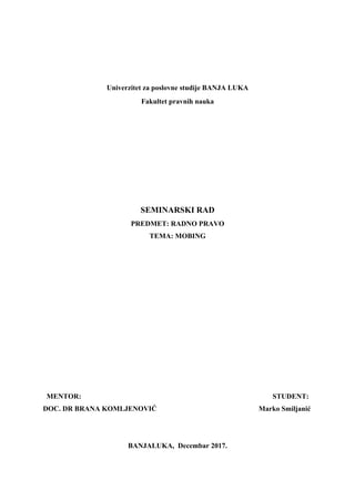 Mobing: seminarski rad iz radnog prava