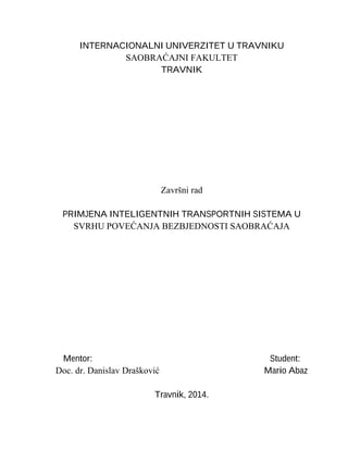 Primena ITS-a u svrhu praćenja bezbednosti saobraćaja