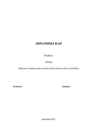 Aktivnosti oglašavanja na specijalizovanim online portalima