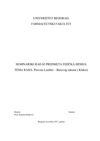 Lamber – Berov zakon ( Klaker)