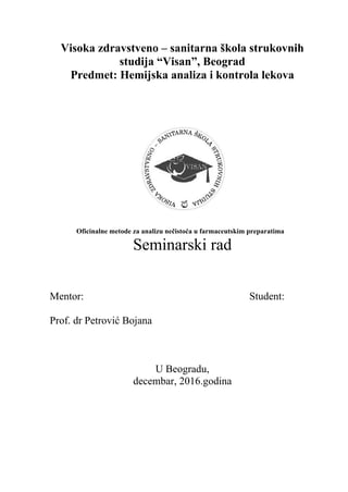 Oficinalne metode za analizu nečistoća u farmaceutskim preparatima