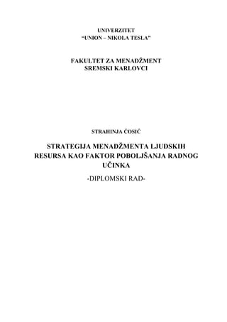 Strategija Ljudskih resursa kao faktor poboljšanja radnog učinka