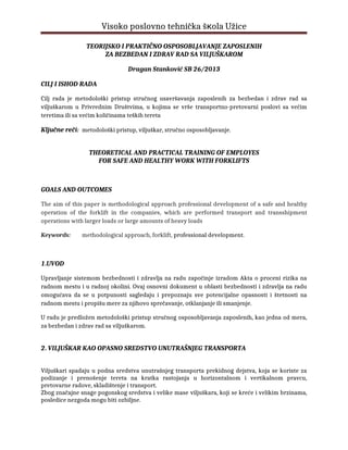Teorijsko i praktično osposobljavanje zaposlenih za bezbedan i zdrav rad sa viljuškarom