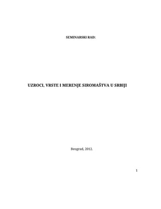 Uzroci, vrste i merenje siromaštva u Srbiji