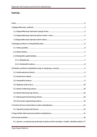 Pretilost kod srednjoškolaca